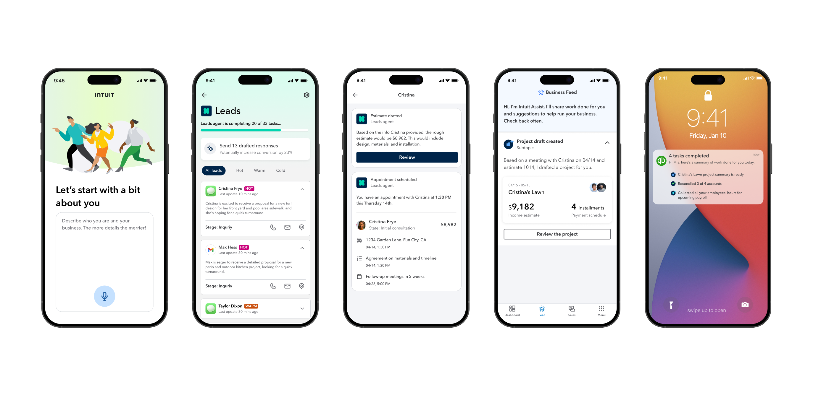 QuickBooks Mobile Vision — Mia narrative screens